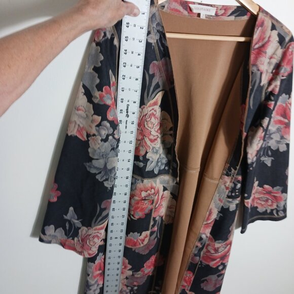 Solitaire, Anthropologie, Faux Suede Open Long Jacket, Gray/Brown w/ Floral, MED - Picture 14 of 16